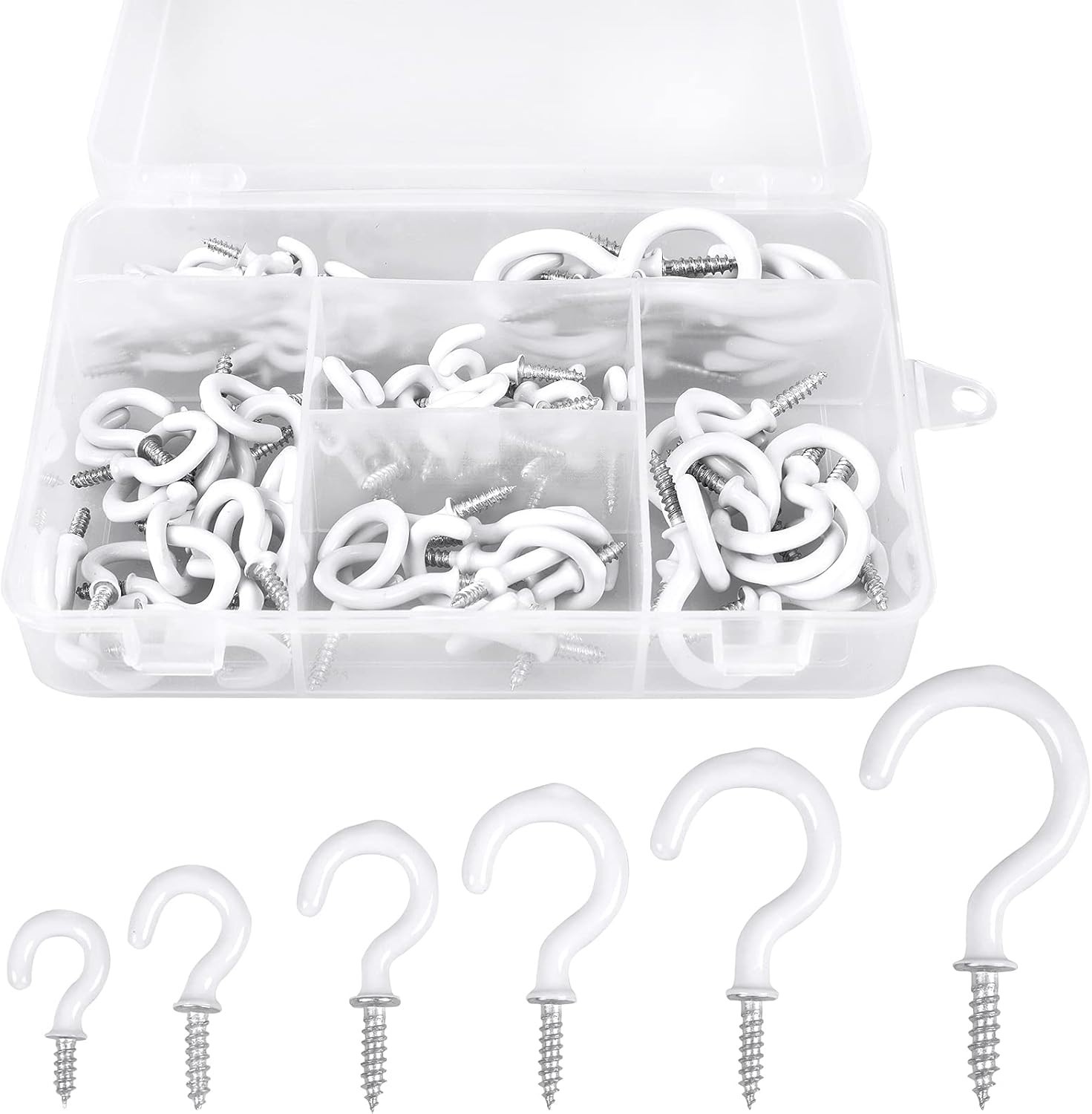 90 Pcs White Ceiling Hooks Kit 6 Sizes Vinyl Coated Screw-In Plant KitchenCup gallery
