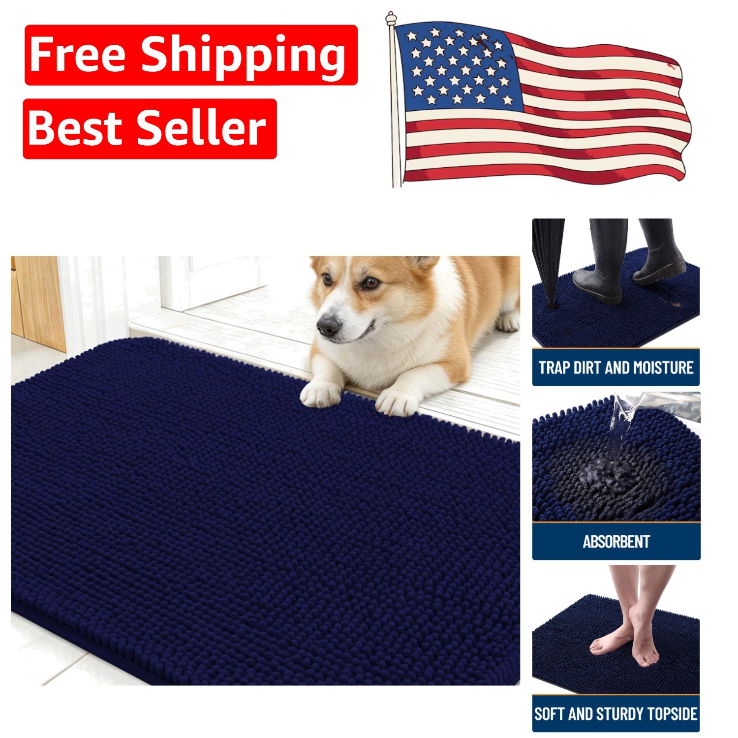 High-Pile Absorbent Doormat for Dogs 24x16 - Easy to Clean & Non-Slip gallery