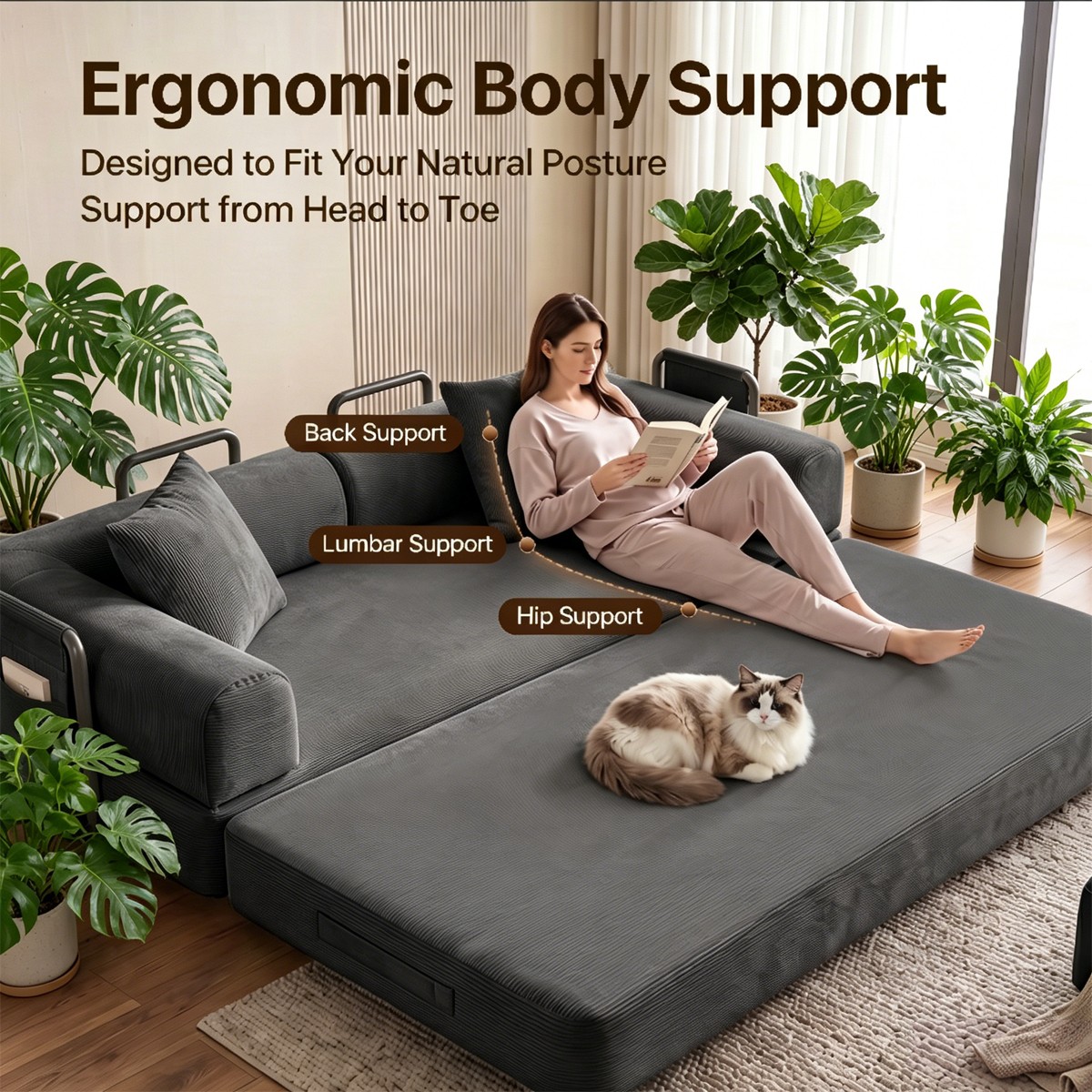 Washable Boneless Sofa Sleeper Bed Convertible Pull-Out Couch With Side Pockets gallery