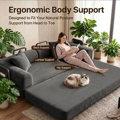 Washable Boneless Sofa Sleeper Bed Convertible Pull-Out Couch With Side Pockets