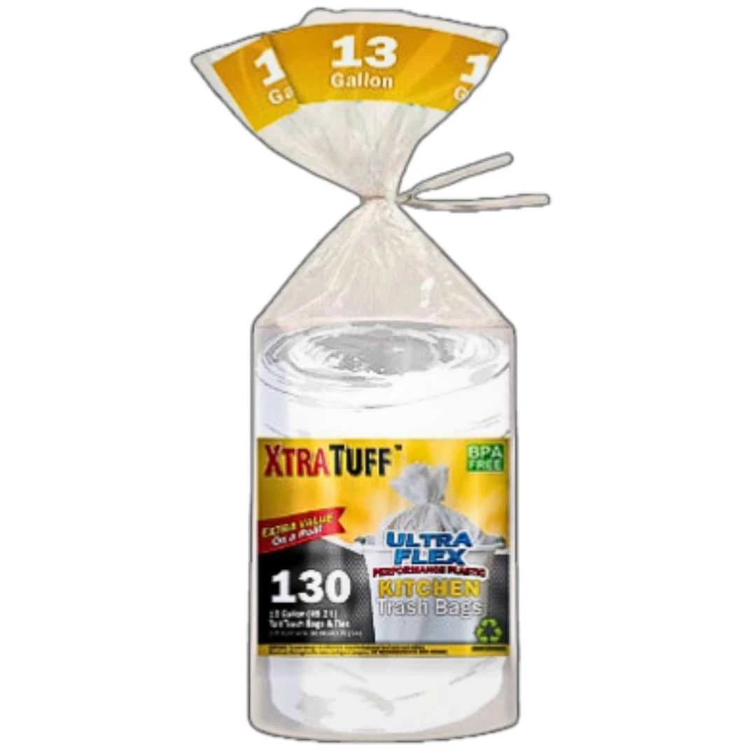 Xtra Tuff Ultra Flex Trash Bags Kitchen Drawstring Bag 13 Gallons 130ct (1) Free gallery