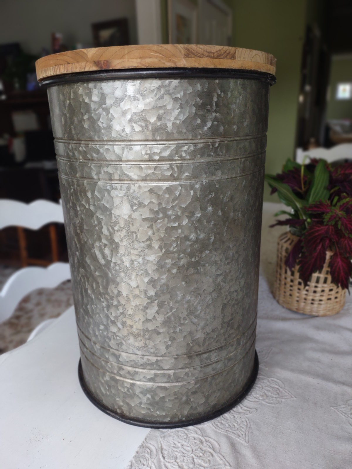Rustic Storage Stool Side End Table Farmhouse Galvanized Metal Grey Wood 18x12" gallery