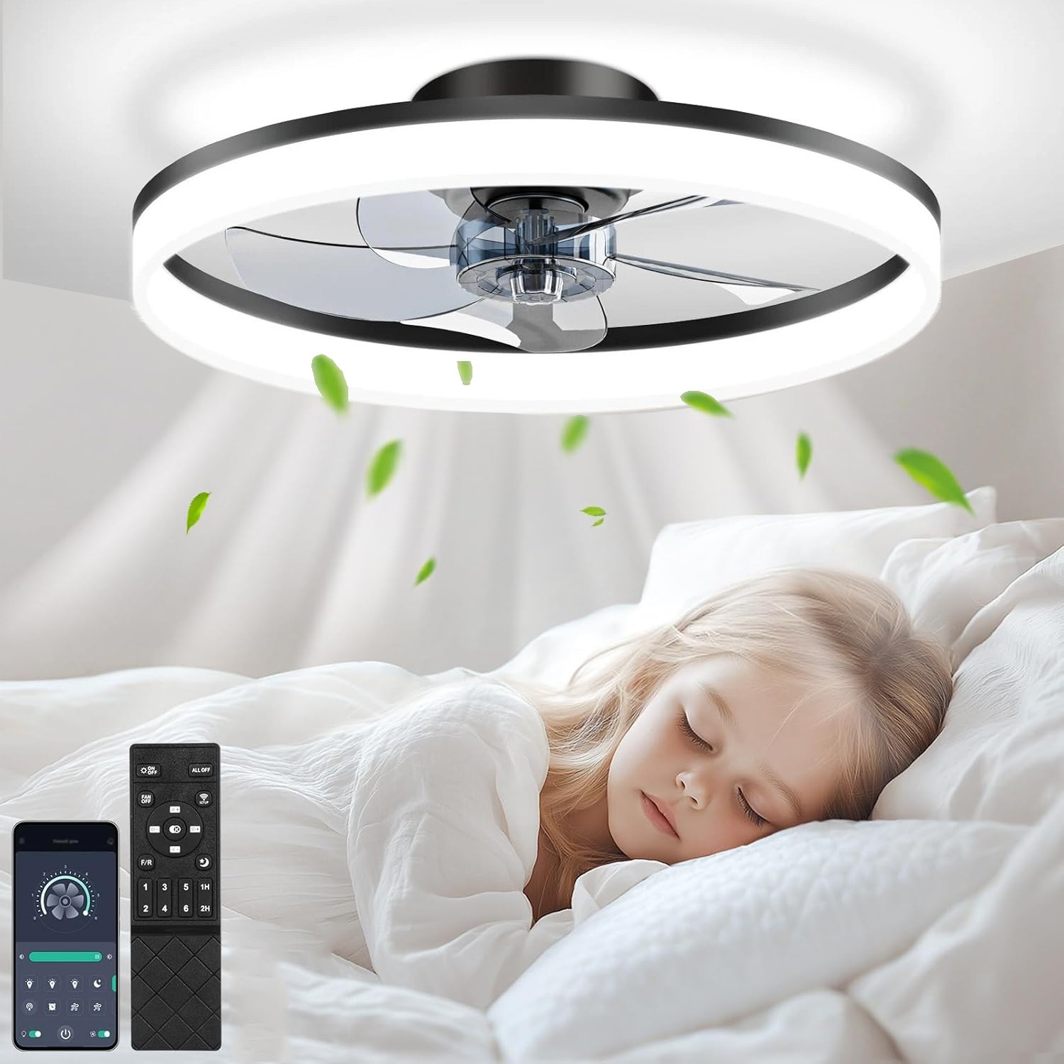 20" Modern Fan Lights Flush Mount LED Ceiling Light kit With Remote APP Control gallery