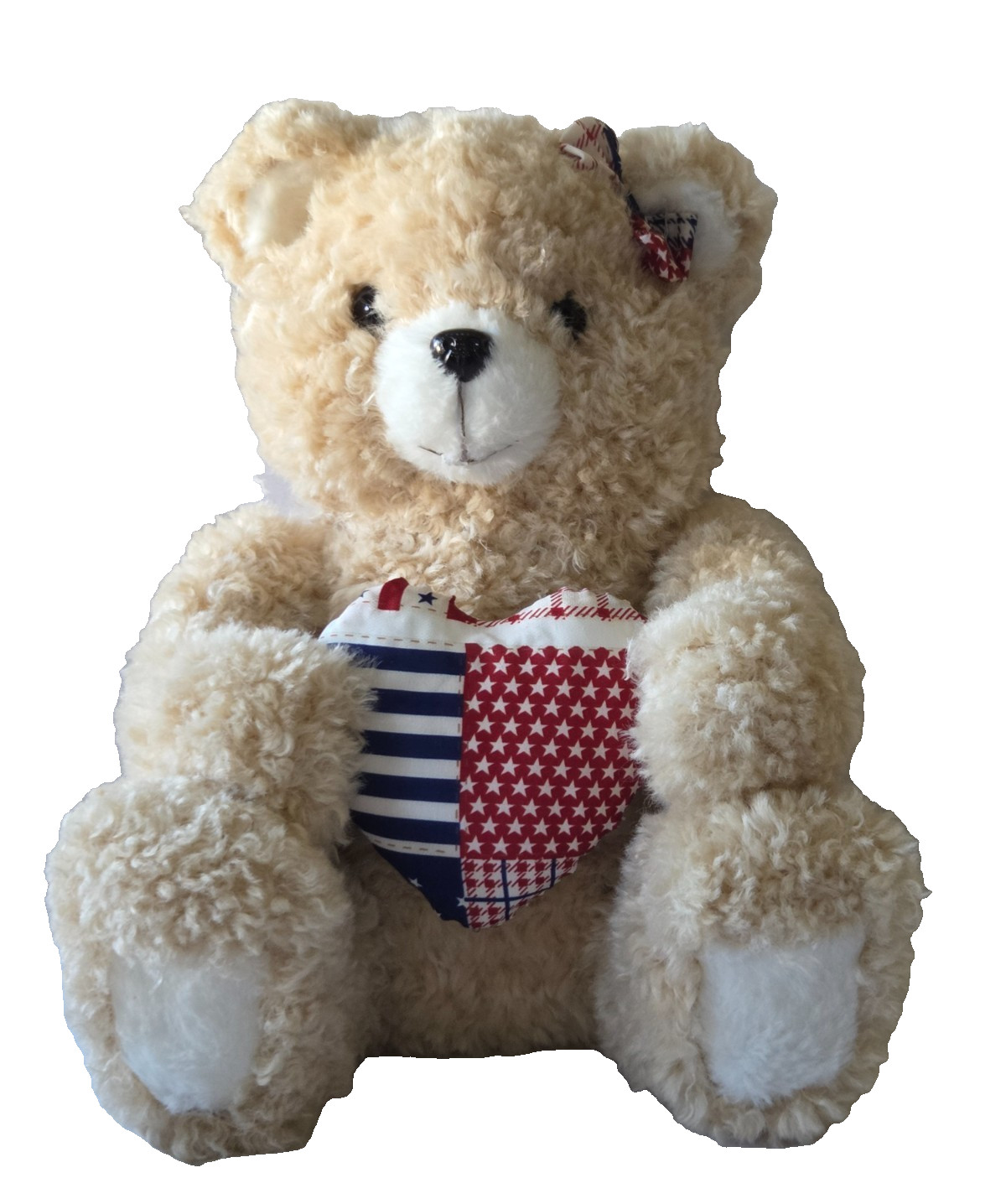 Stars & Stripes Decorative Teddy Bear Beige w/Patriotic Bow/Heart 11.5"x9.5" NEW gallery