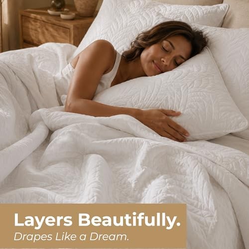 Weston - Soft Bed Summer Size Comforter Quilt Set, Lightweight King White Boho gallery