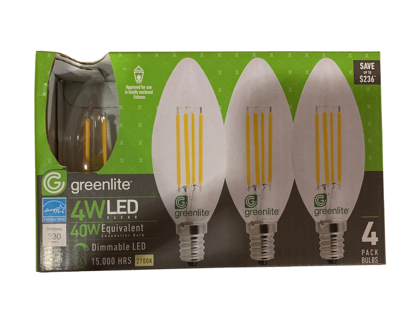 4 Greenlite Candelabra LED Warm White Light Bulb 4 Watt 40 Watt 2700k E12 gallery