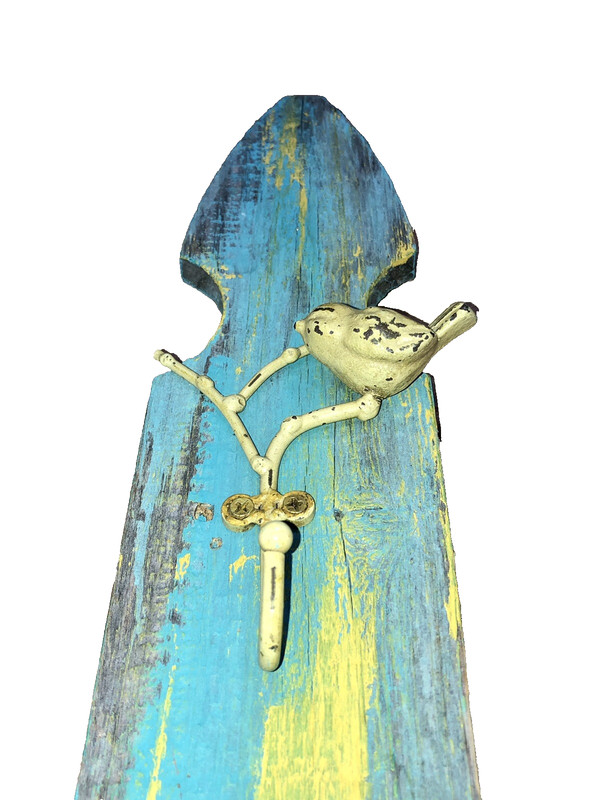 Handmade OOAK Piece Nursery Bird Hook Hanger Turquoise 27" Reclaimed Repurposed gallery