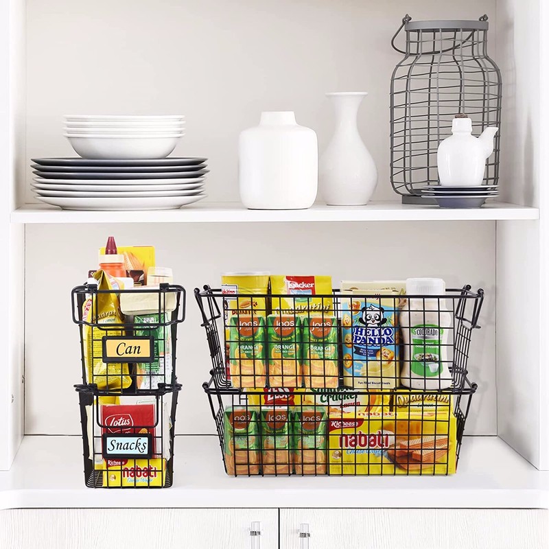 Brand New -- Stackable Wire Basket Storage Shelf Organizer with Handles 4 pack gallery