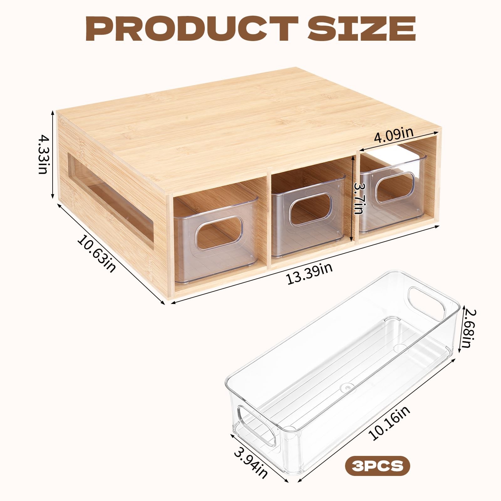 Bamboo Acrylic Tea Bag Organizer Storage Box With 3 Drawers Wooden Chest gallery