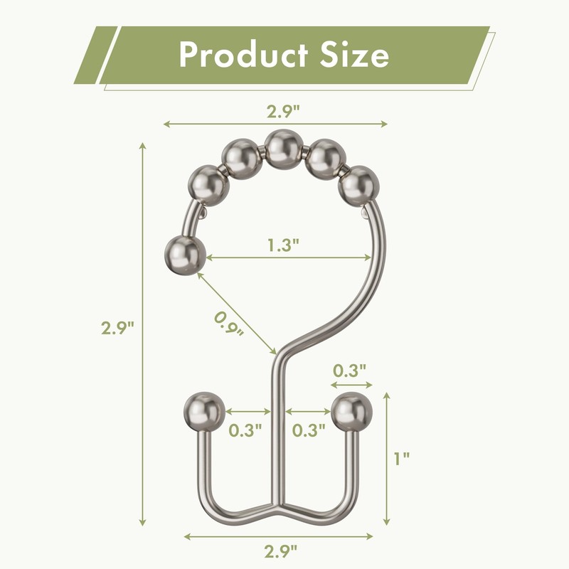 SHOWER CURTAIN HOOKS RINGS Rust Resistant Stainless Steel Metal Double Glider US gallery