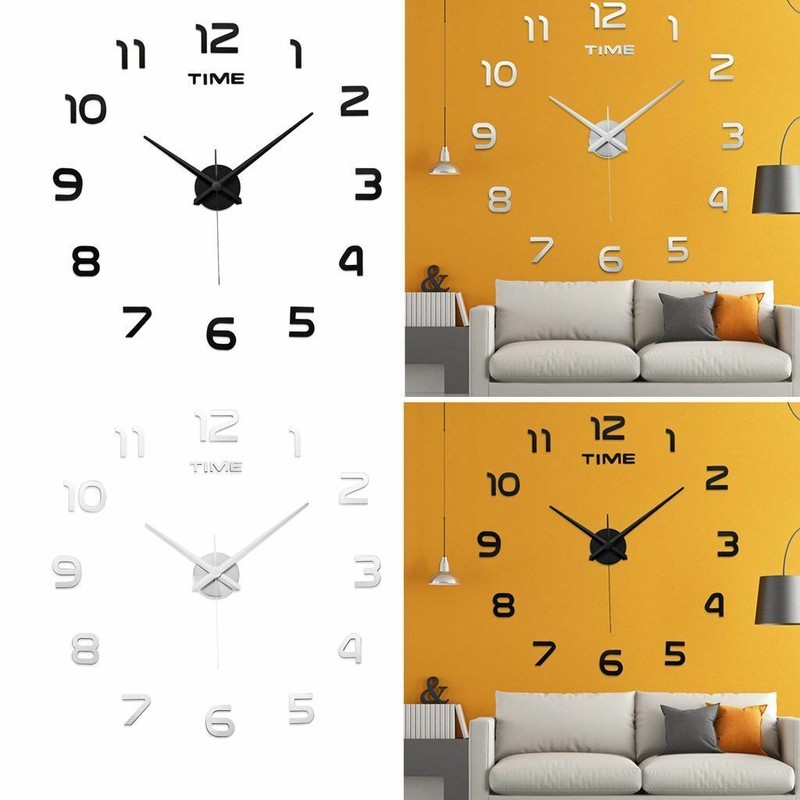 3D Large Mirror Surface Wall Clock Modern DIY Sticker Office Home Shop Art Decor gallery