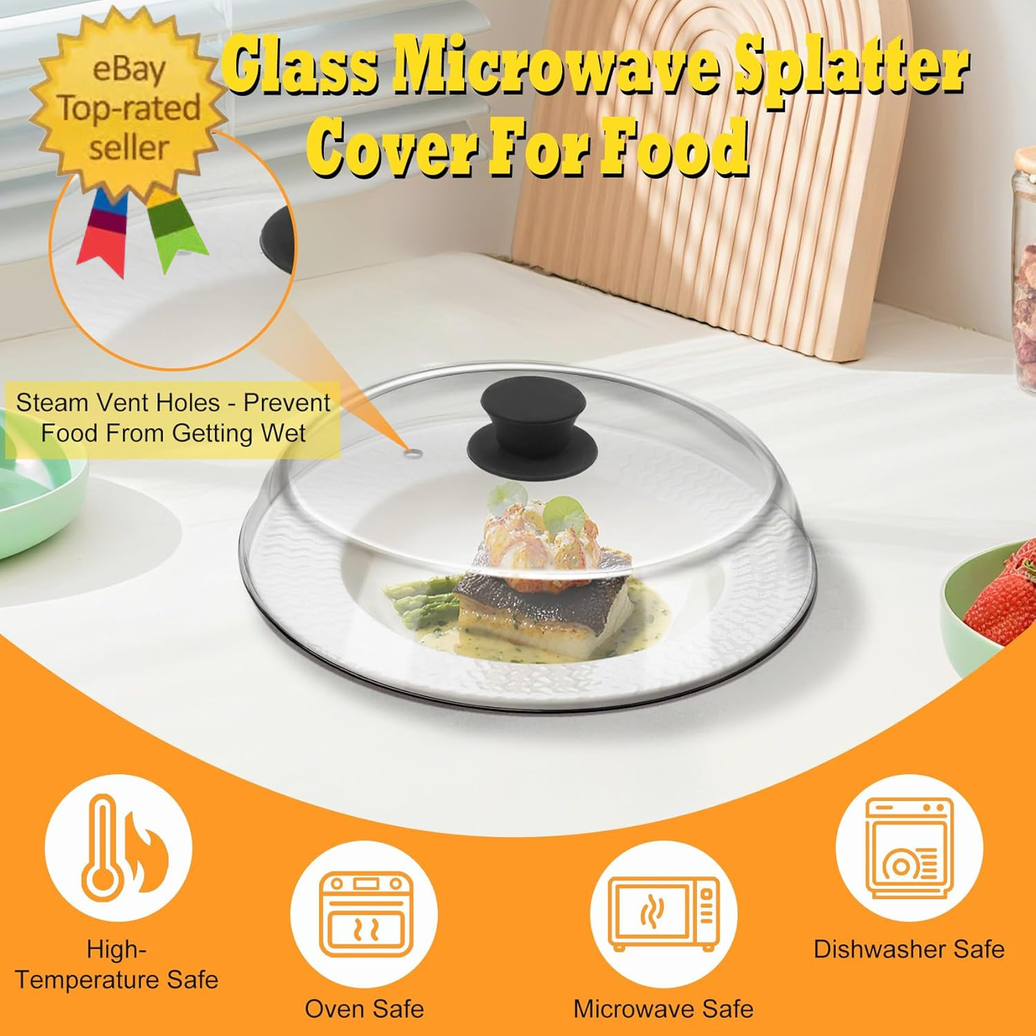 10In Glass Microwave Splatter Cover for Food with Silicone Mat, 10In Microwave gallery