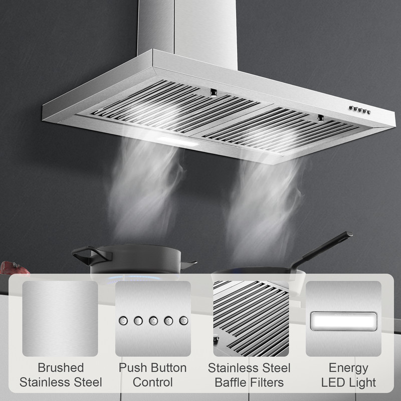 Range Hood 30inch, Wall Mount Range Hood Ducted/Ductless Energy-Saving LED Light gallery