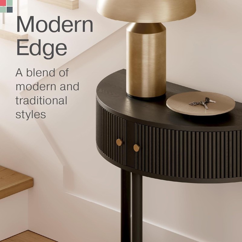 Stead Entryway Table Fluted Half Moon Console - Table, Black gallery