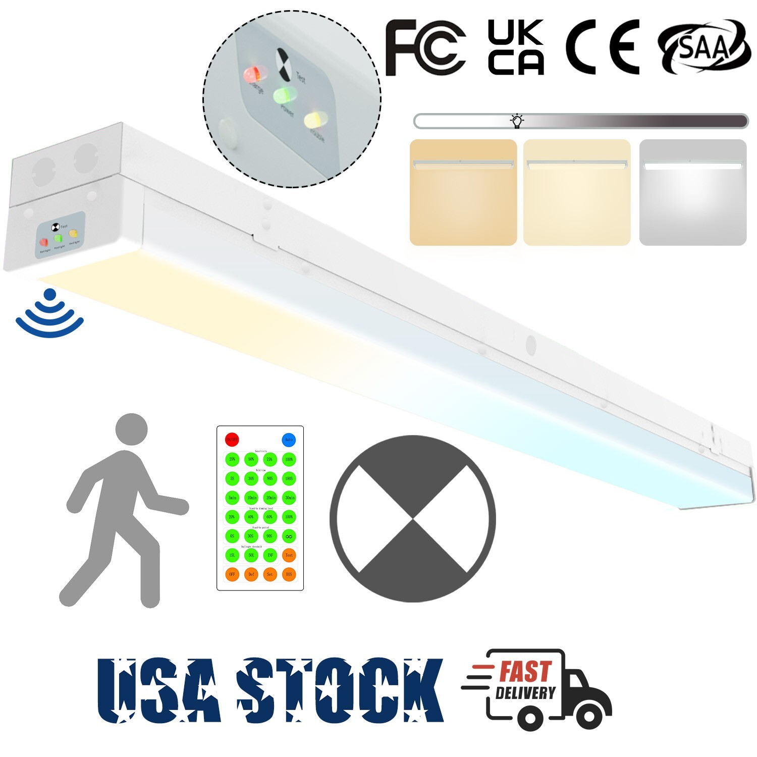 4FT LED Wraparound Emergency Stairwell Ceiling Light Battery Backup Fixture, FCC gallery