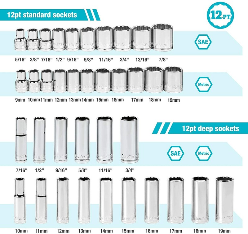 DURATECH 40 PC 3/8"Drive Socket Tool Set SAE/Metric Ratchet Handle Extension Bar gallery