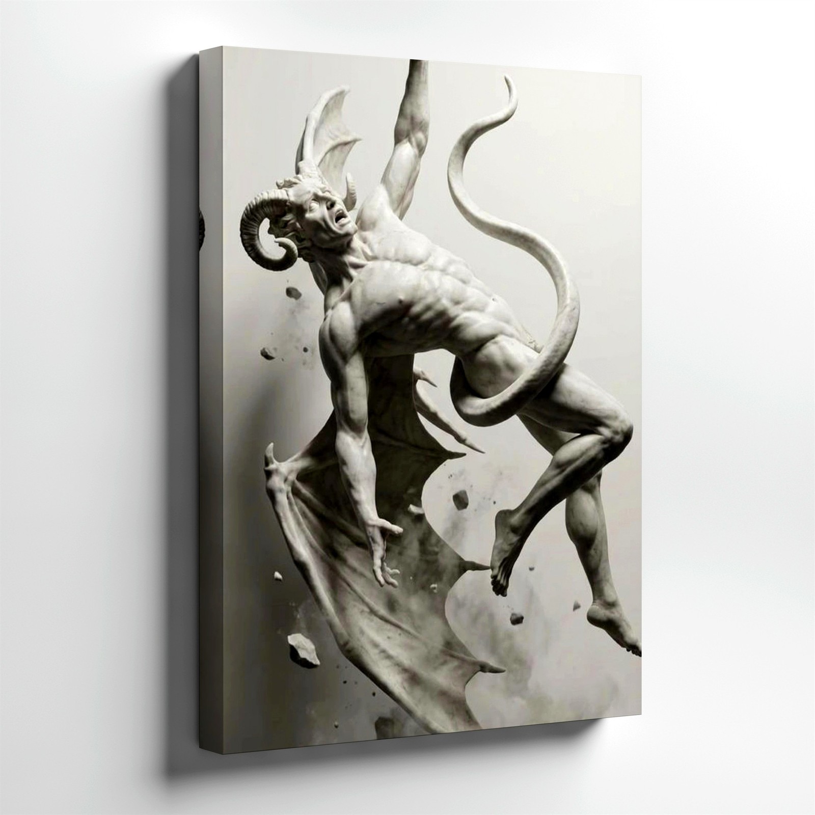 Wall Art Fantasy Demon Statue Print Monochrome Winged Devil Figure Poster Print gallery