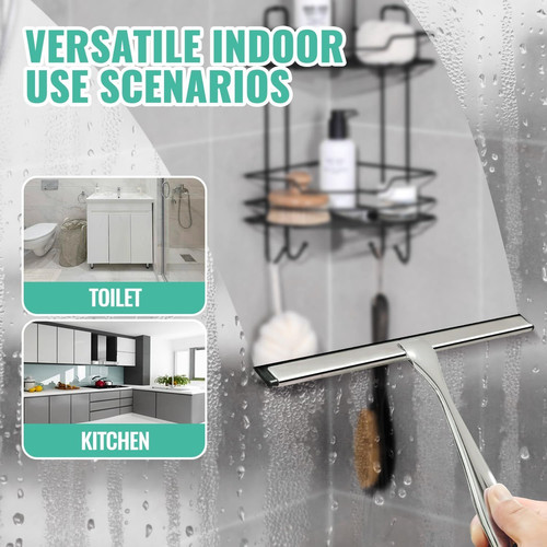 Shower Squeegee for Glass Doors with Adhesive Hook, 10inch, Silver gallery