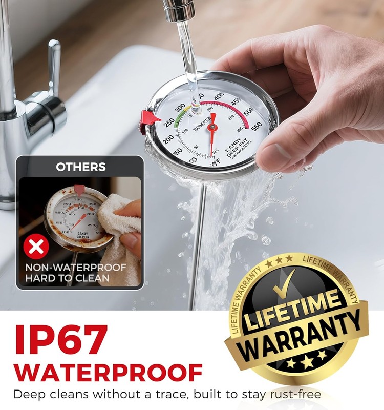 BOMATA 2-Pack Candy Thermometer with Pot Clip, Hands-Free Use, Waterproof IP67 a gallery
