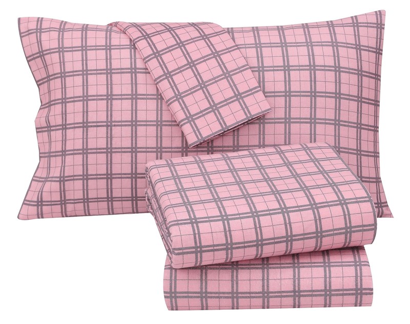 RUVANTI Flannel Sheets Queen Size - 100% Cotton Queen, Check & Bolt Pink gallery