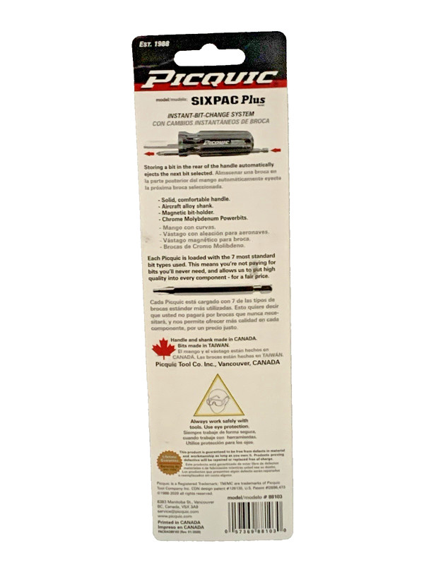 PICQUIC SIXPAC Plus Screwdriver Multi Bit with 7 Hex Powerbits - White gallery