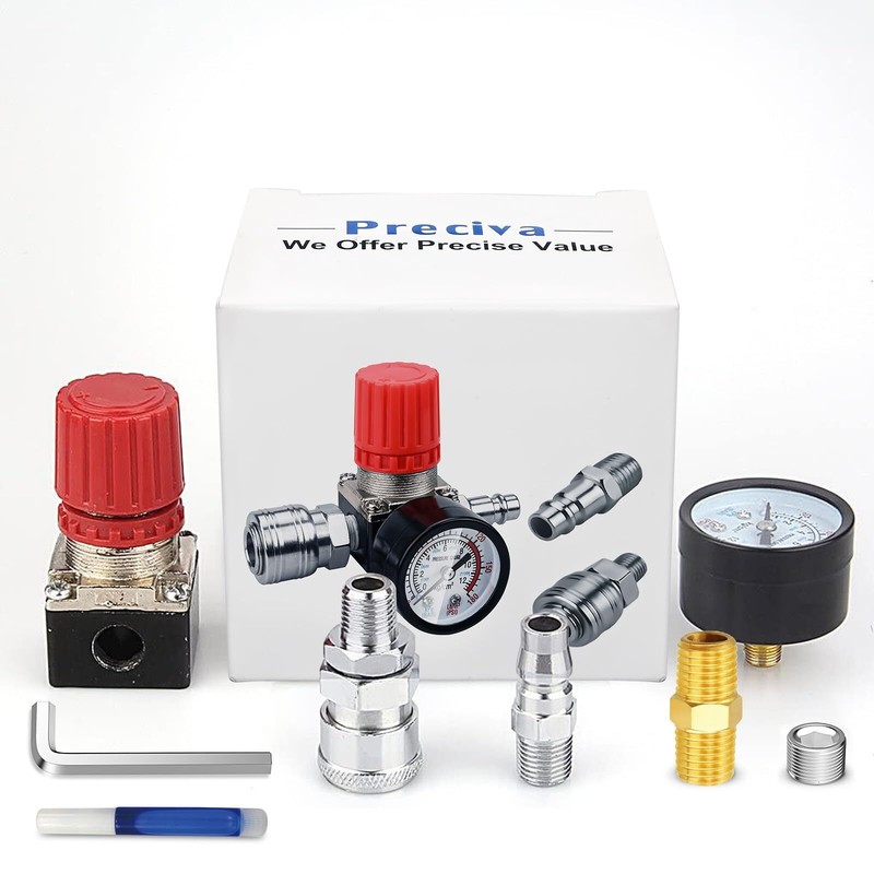 Air Compressor Pressure Regulator 0-175 PSI Dial Gauge Four Way Valve gallery
