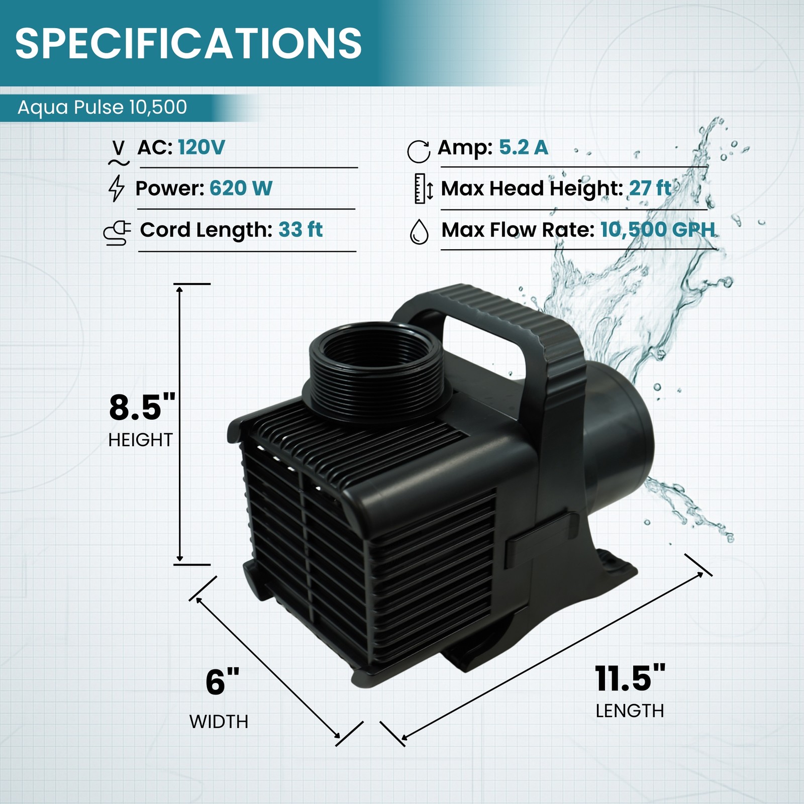 HALF OFF PONDS 10,500 GPH Submersible Pond Pump, Energy Efficient, 33 ft Cord gallery