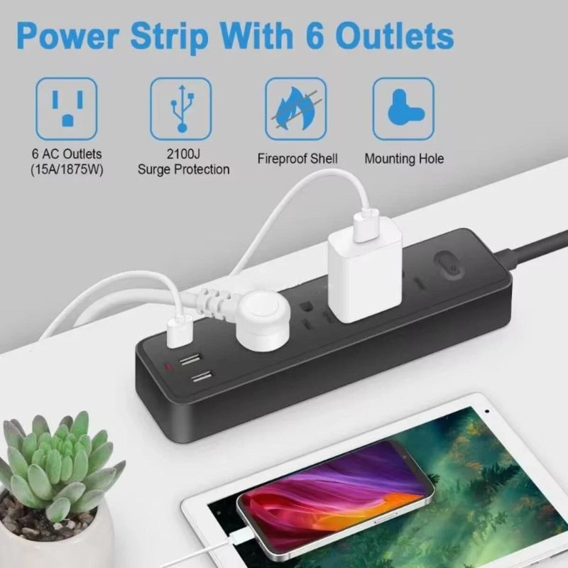Wall Mountable USB Surge Protector Power Strip 3 USB Ports & 4 Outlet Plugs USA gallery
