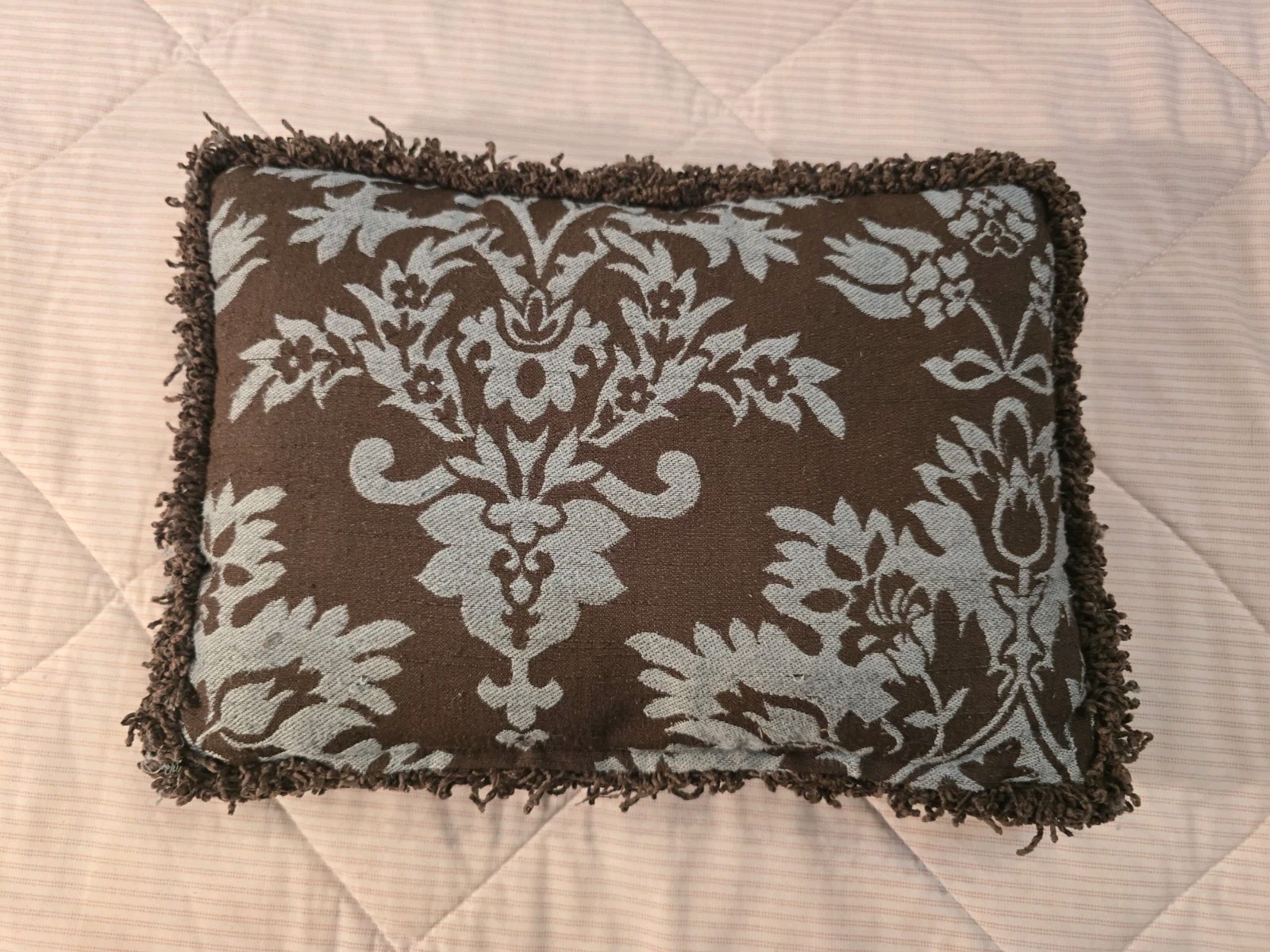 Decorative Throw Pillow Dark Brown And Blue Fringe Edge Reversable gallery