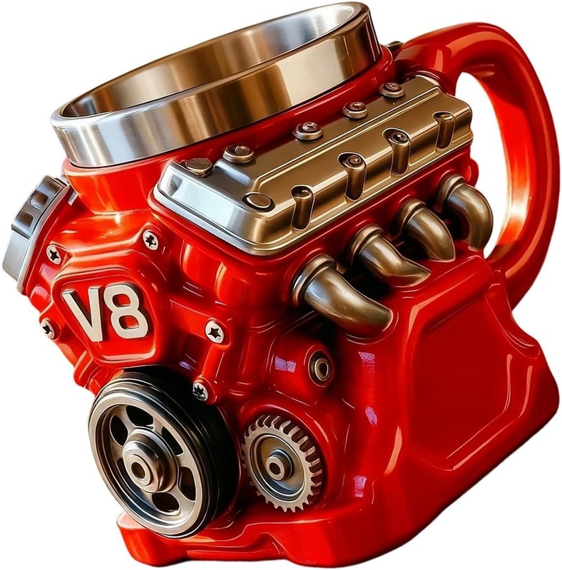 Retro V8 Engine Coffee Mug Ceramic Cup Stainless Steel Interior Gift Automotive gallery