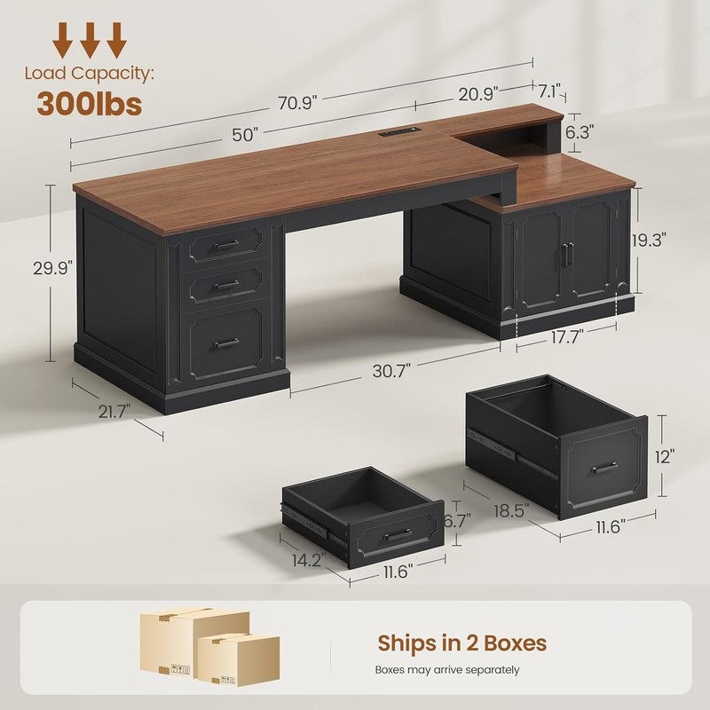 Farmhouse 70.9" Executive Desk, Computer Desk with File Drawers &Storage Cabinet gallery