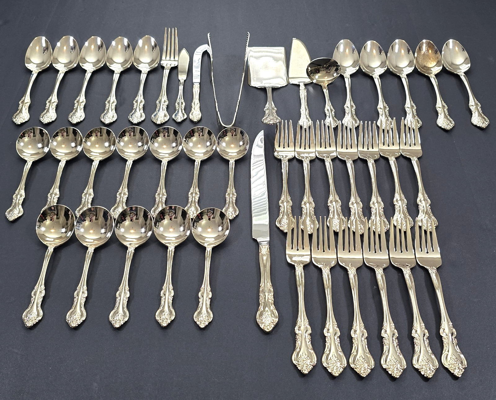 WALLACE SILVERSMITHS RSVP ORLEANS 43pc FLATWARE & SERVING SET FLORAL SCROLLS gallery