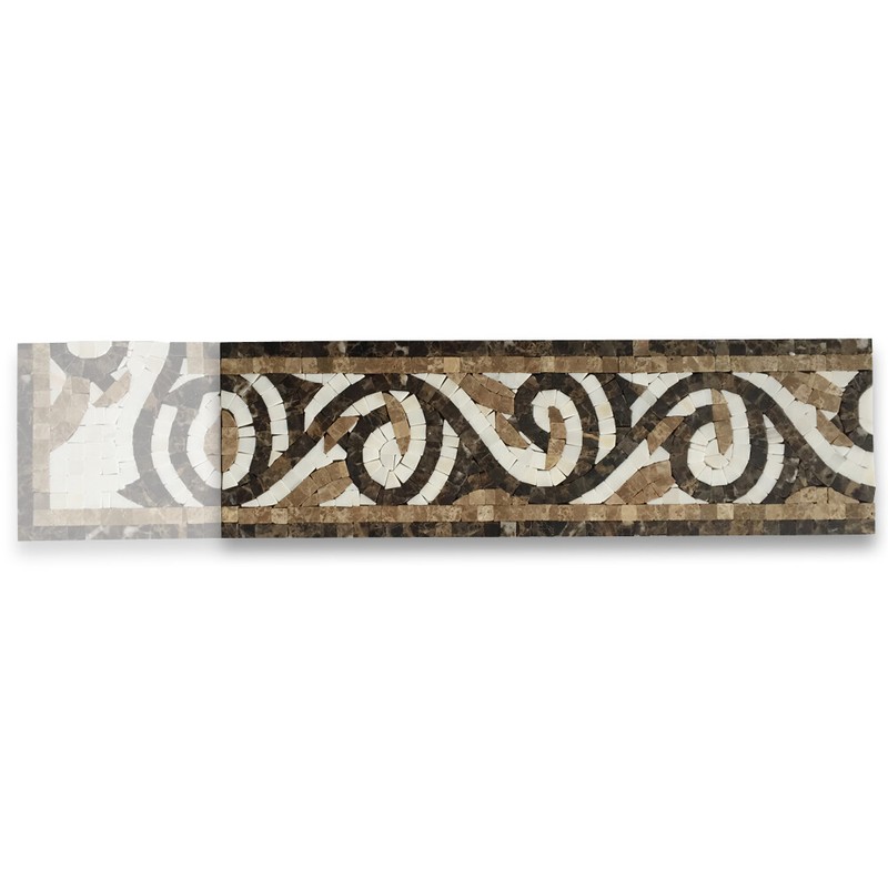 B0082P Marble Mosaic Border Listello Tile Garden Emperador 4.7x15.7 Polished gallery