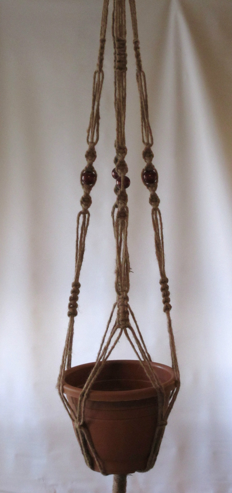 Macrame Plant Hanger 44 Inch Vintage Style 6 ply NATURAL JUTE - with BEADS gallery