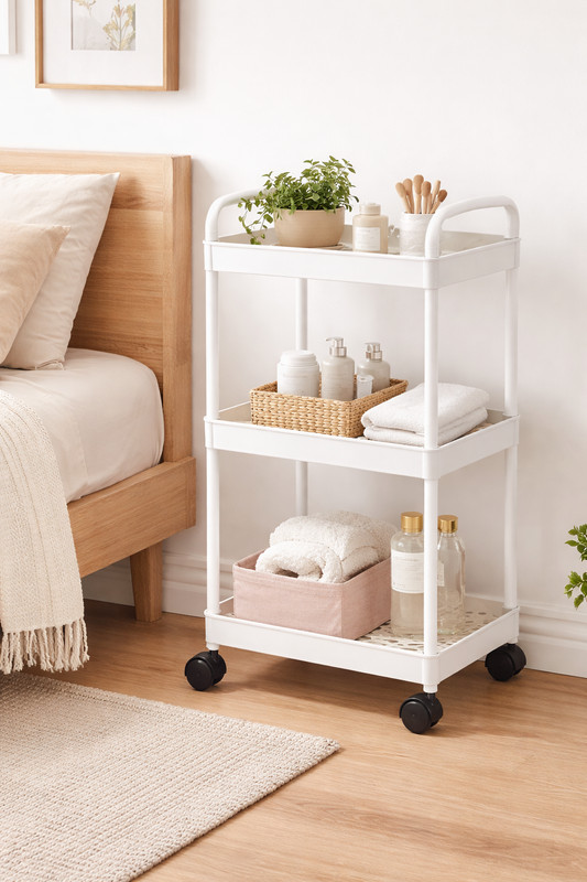 3-Tier Small Rolling Storage Cart Multi Purpose Utility Organizer White PVC gallery