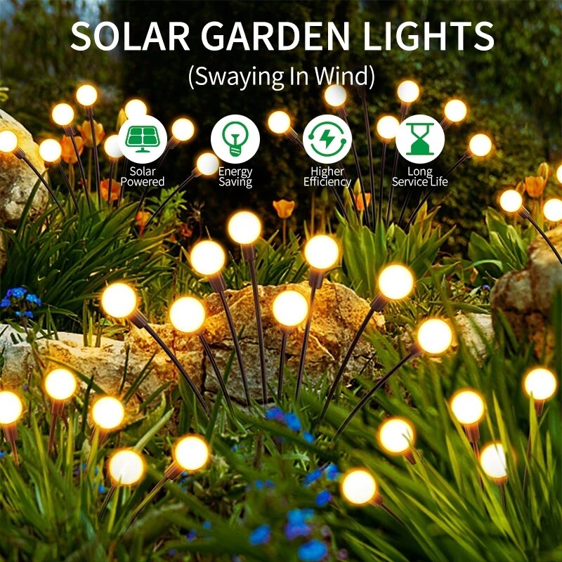 Outdoor LED Solar Firefly Lights Garden Waterproof Swaying Lamp Landscape Decor gallery