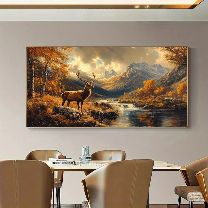 Autumn Forest Deer Poster Prints Nature Landscape Art Canvas Painting Wall Art gallery