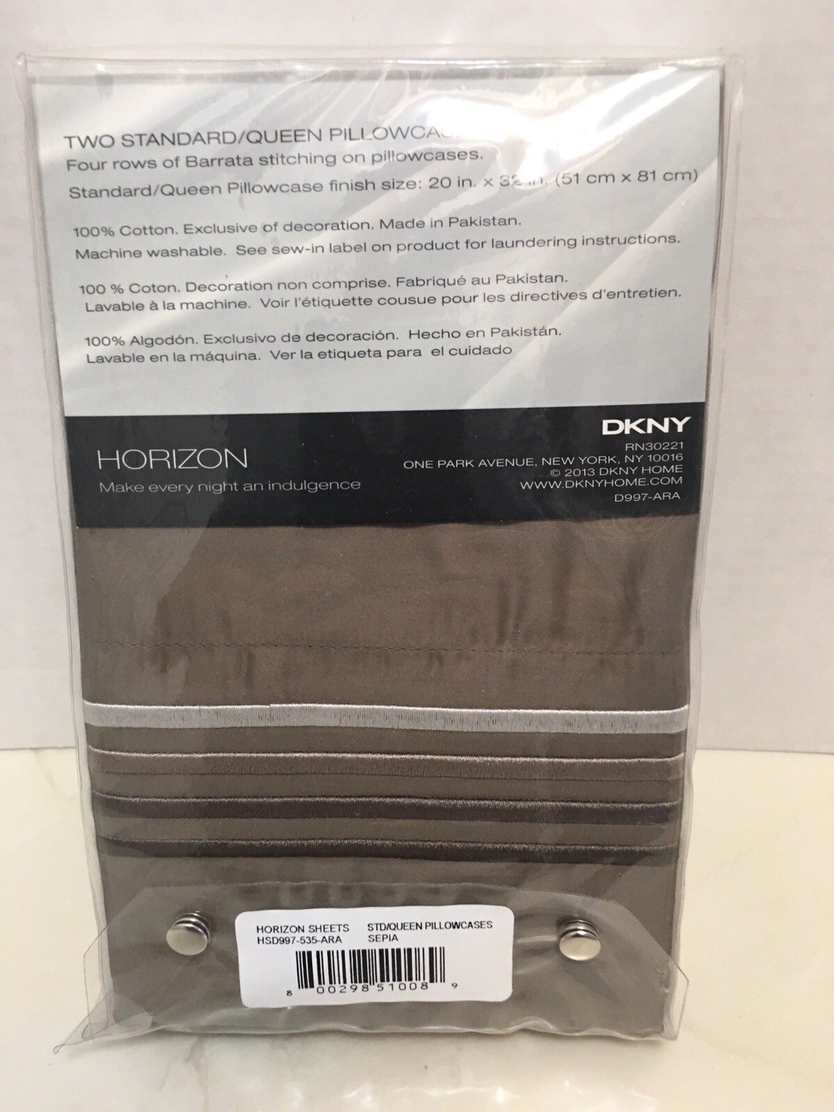 DKNY Horizon Queen Standard Pillowcases 100% Cotton Sateen 400 TC Sepia Color gallery