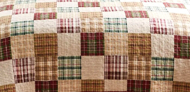 Quilt Set Red Tan Plaid Patchwork Twin Cotton Reversible Traditional Bedding gallery
