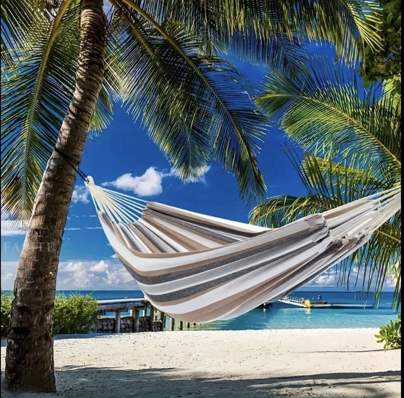 Thick Fabric Coffee Stripes Hammock - Comfort Meets Durability for Outdoor Use gallery