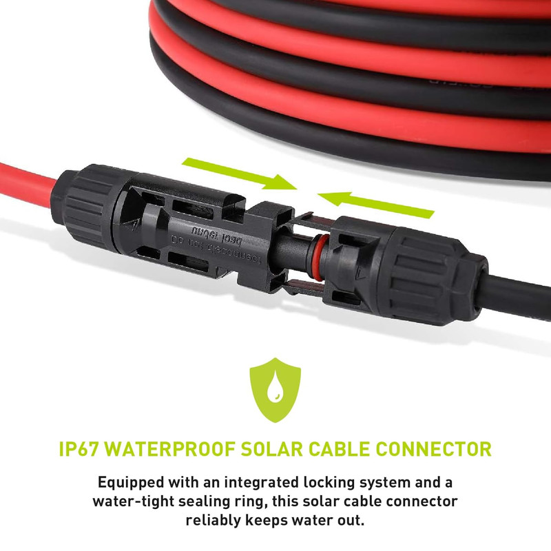 20FT 10AWG Solar Panel Extension Cable 30A/1000V DC, Compatible Quick Connectors gallery