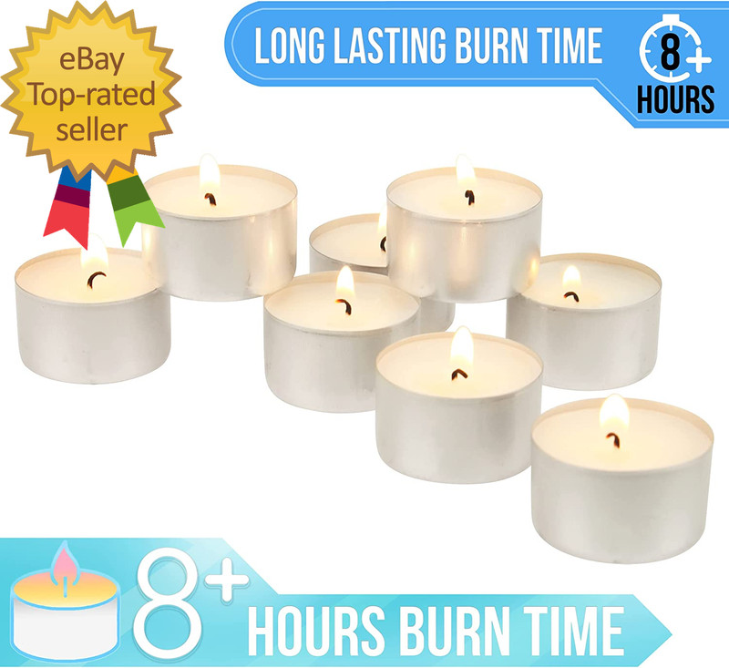 100 Pack Unscented 8 Hour Extended Burn Time Tea Light Candles, White, 100 Count gallery