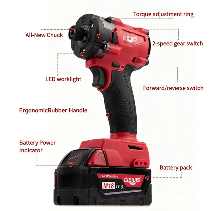Brushless Cordless 1/4" Hex Impact Driver With Bettery For Milwaukee M18 Battery gallery