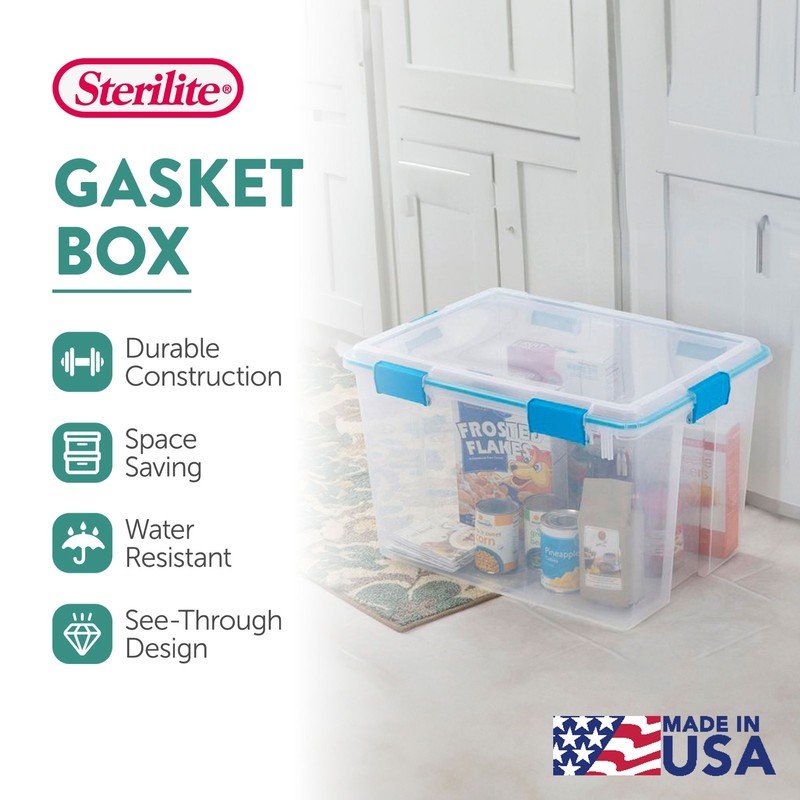 Sterilite 80-Qt Clear Plastic Stackable Storage Bin w/ Gasket Latch Lid, 8 Pack gallery