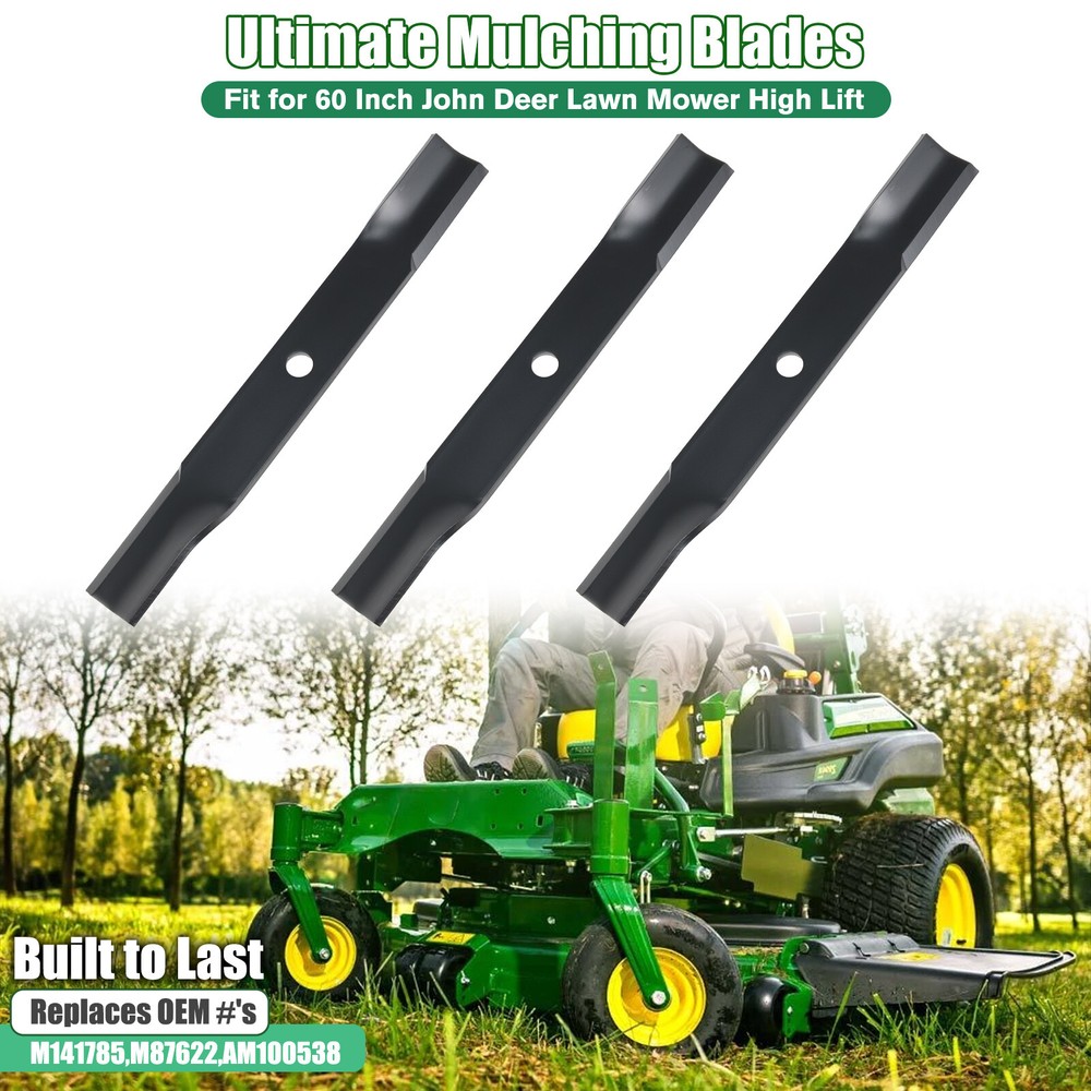 3Pcs Mower Blades Mulching Blade for 60" John Deer High Lift Steel NEW