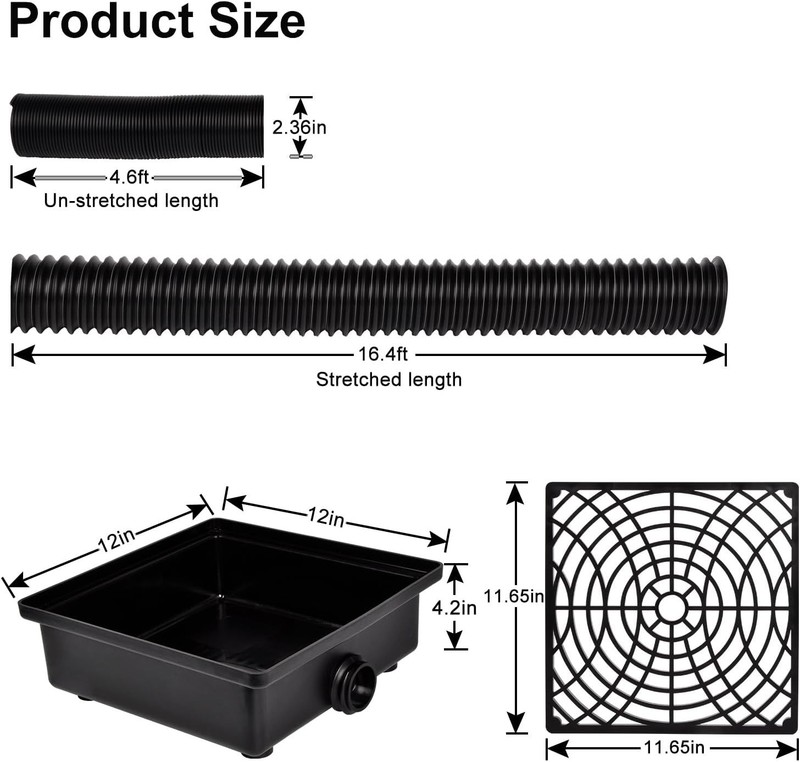 Low Profile Catch Basin Drain Kit Downspout Extender, 12"×12" Catch Basin Gut... gallery