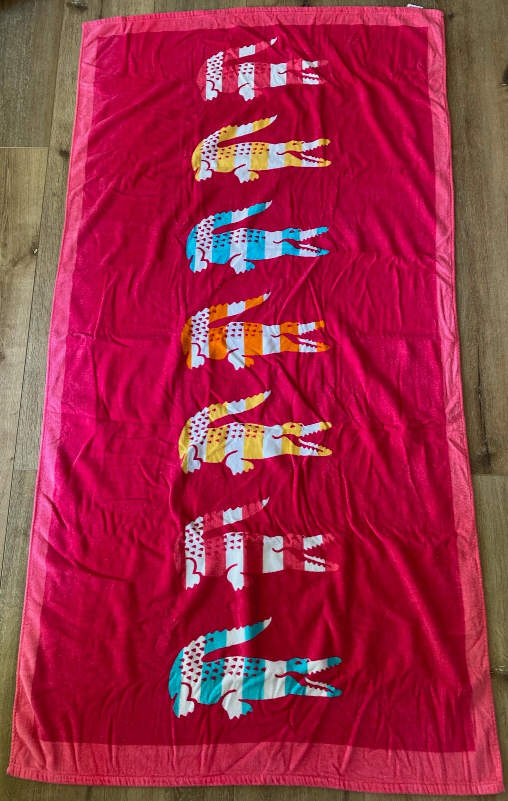 Lacoste Multi Color Beach Towel 7 Crocodile Stripe Logo 34" x 68” gallery