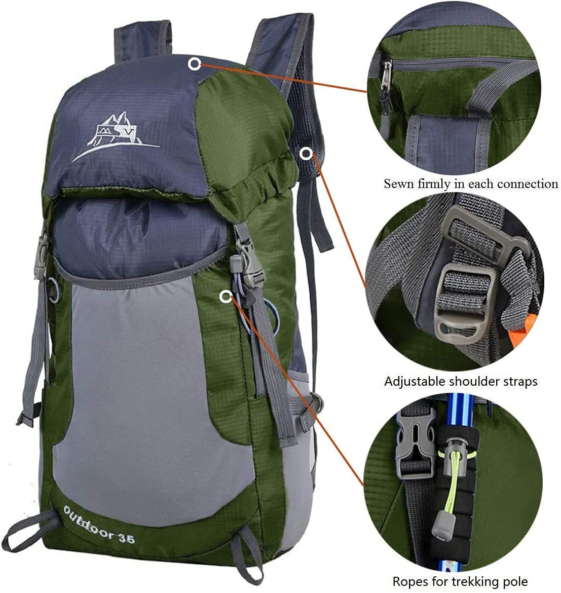 Foldable Backpack, 35L Waterproof Packable Hiking Backpack, Durable Hike Backpac 3