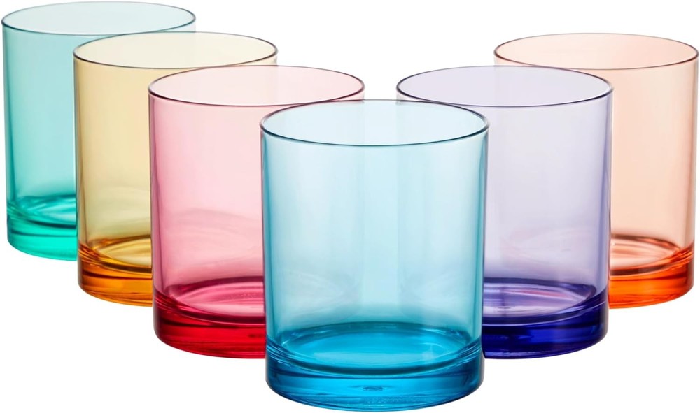 Classic Plastic Reusable Drinking Glasses (Set of 6) 12oz Rocks Cups Assorted