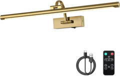 Wireless Picture Lights with Remote and Timer Rechargeable Brass Gallery Lightin